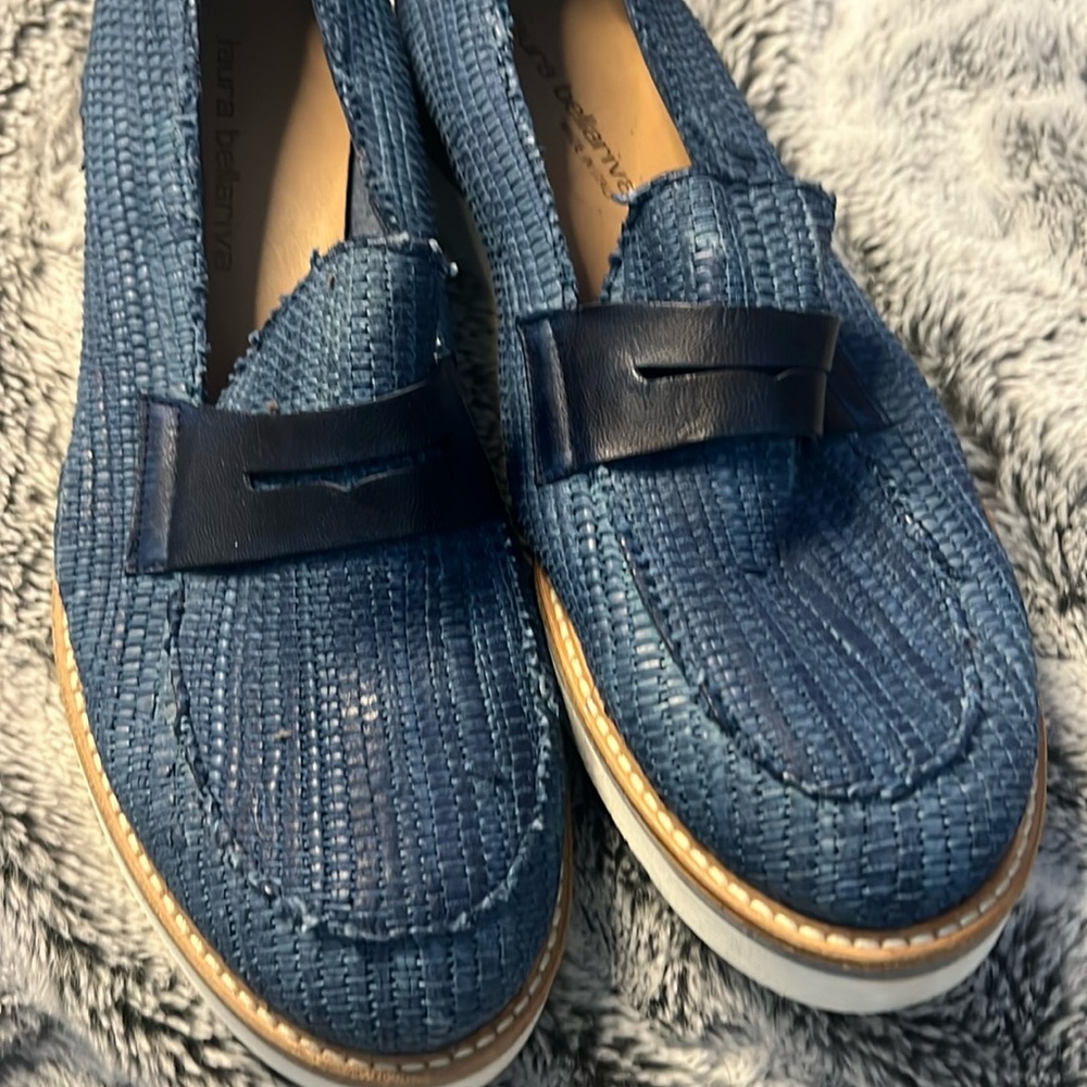 Laura Bellariva Blue-Green Woven Leather Loafers - - N279-29